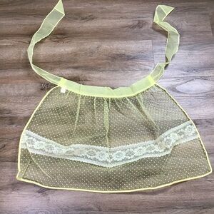 VINTAGE Princess Apron MCM Sheer Floral Swiss Dot Housewife Yellow White